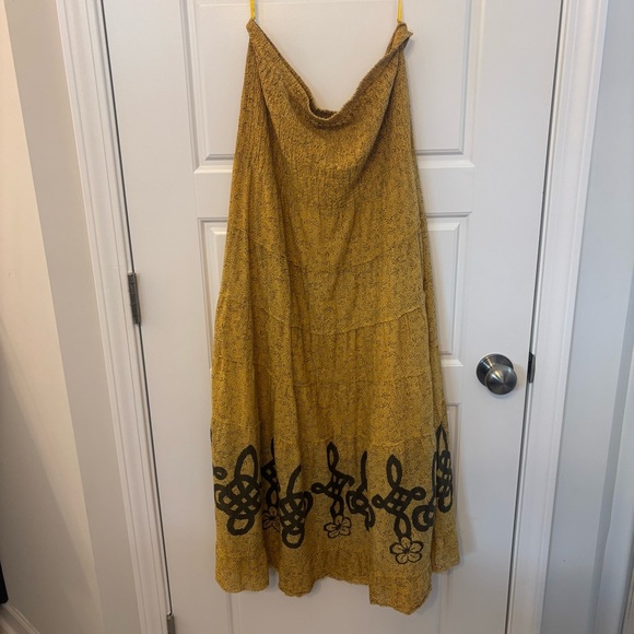 Free People Strapless Floral Yellow Bohemian Dress Size Small Smocked Flowy - Picture 8 of 9